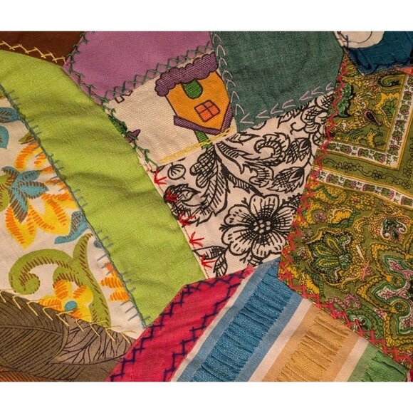 Crazy Quilt Placemats Handmade Patchwork Maximalism Retro Set Of 4 Vtg 70s Red - Picture 7 of 16